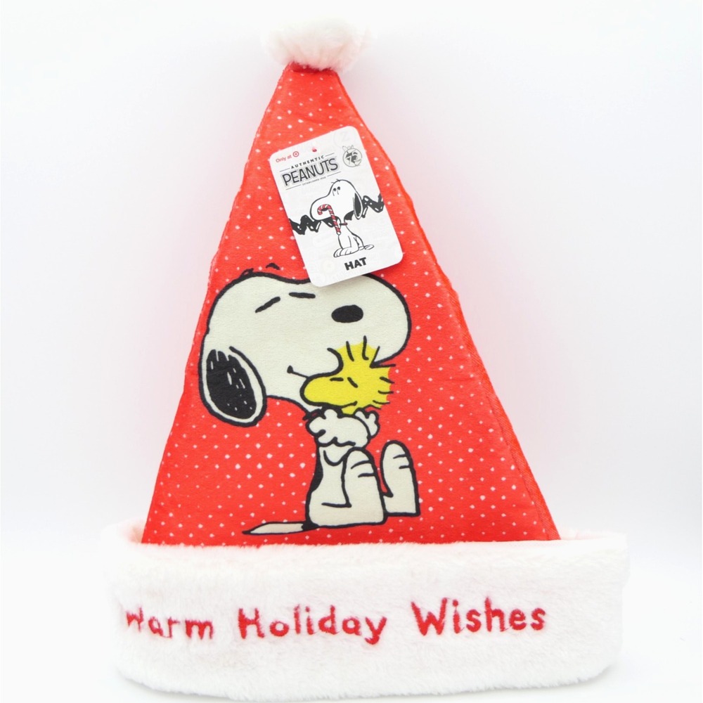 Ruz Peanuts Santa Hat Cap Warm Holiday Wishes w/ Snoopy & Woodstock 17" w/ Tag